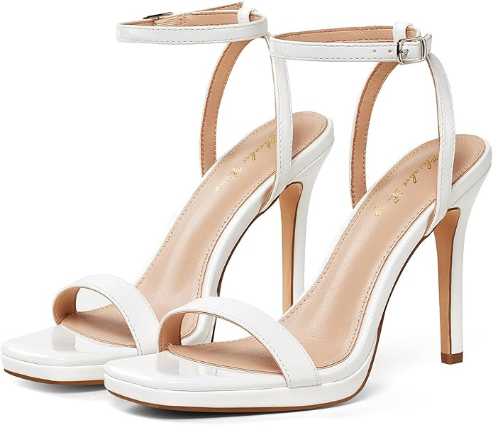 Elisabet Tang Women’s Stilettos Heeled Sandals Open Square Toe Heels,4.3 Inch Open Toe Strappy ... | Amazon (US)