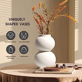 Ceramic Vase for Home Decor, Modern White Flower Vase, Nordic Minimalism Style Decoration Vase fo... | Amazon (US)