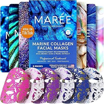 MAREE Facial Masks for Women Skin Care with Marine Collagen & Hyaluronic Acid - Moisturizing Shee... | Amazon (US)