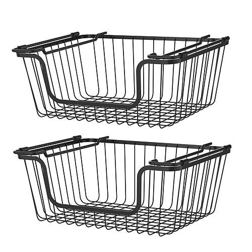 Oceanstar Stackable Metal Wire Storage Basket Set of 2 Black | HSN