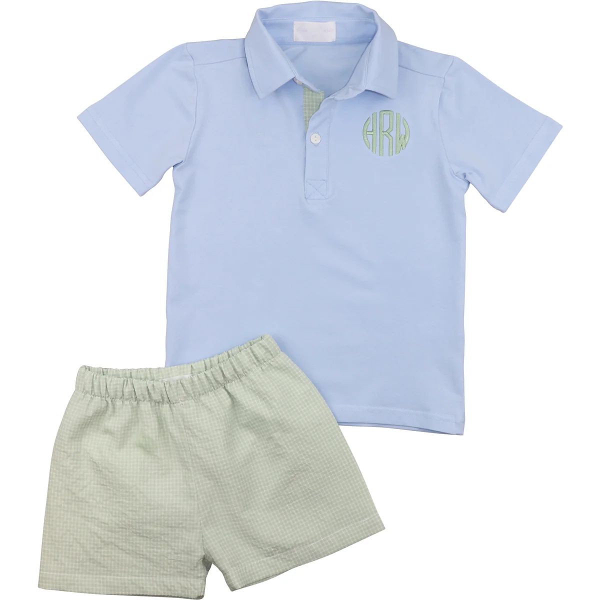 Blue And Green Windowpane Polo Short Set | Eliza James Kids