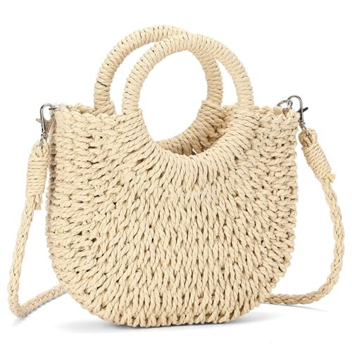 RNIEGA Straw Beach Purse Bag for Women Small Woven Crossbody Shoulder Bag Top Handle Satchel Handbag for Vacation | Amazon (US)