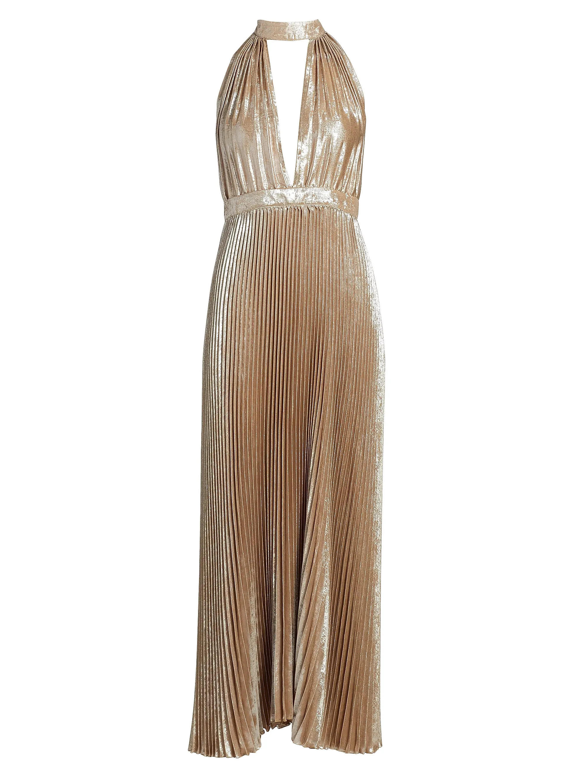 L'Idée La Fête Chateau Metallic Pleated Halterneck Gown | Saks Fifth Avenue | Saks Fifth Avenue
