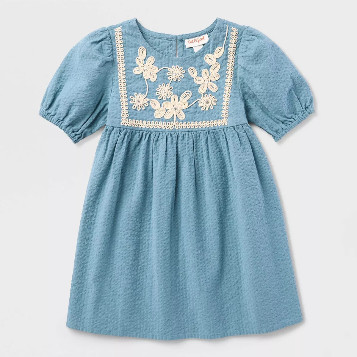 Toddler Girls' Floral Cording Short Sleeve Dress - Cat & Jack\u2122 Blue 4T | Target