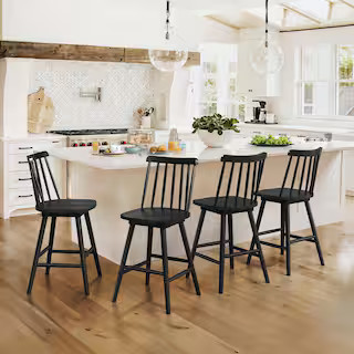 OrangeOne 24 in. Black Swivel Counter Height Bar Stools Solid Wood Bar Chair (Set of 4) Winco-BLA... | The Home Depot