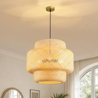 23.6 in. 3-Light Beige Woven Chandelier with Adjustable Chain for Kitchen, Dining Room, Living room(Bulbs Not Included) | The Home Depot