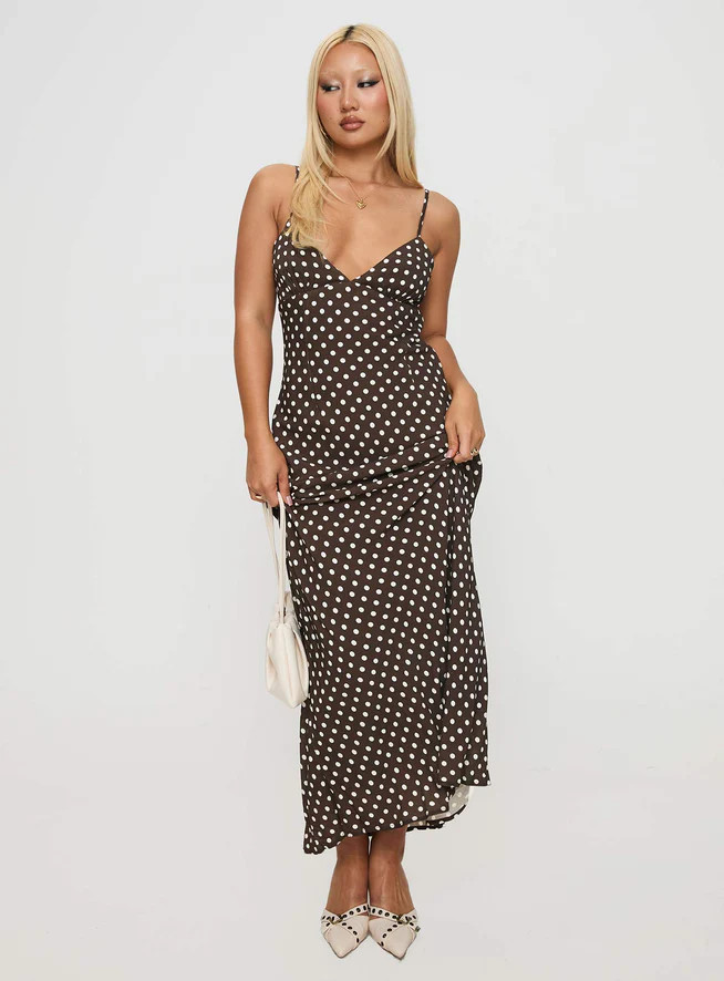 Jorjana Polka Maxi Dress Brown / White | Princess Polly US