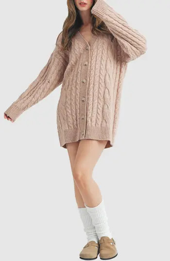 Lush Cable Knit Cardigan Sweater Dress | Nordstromrack | Nordstrom Rack