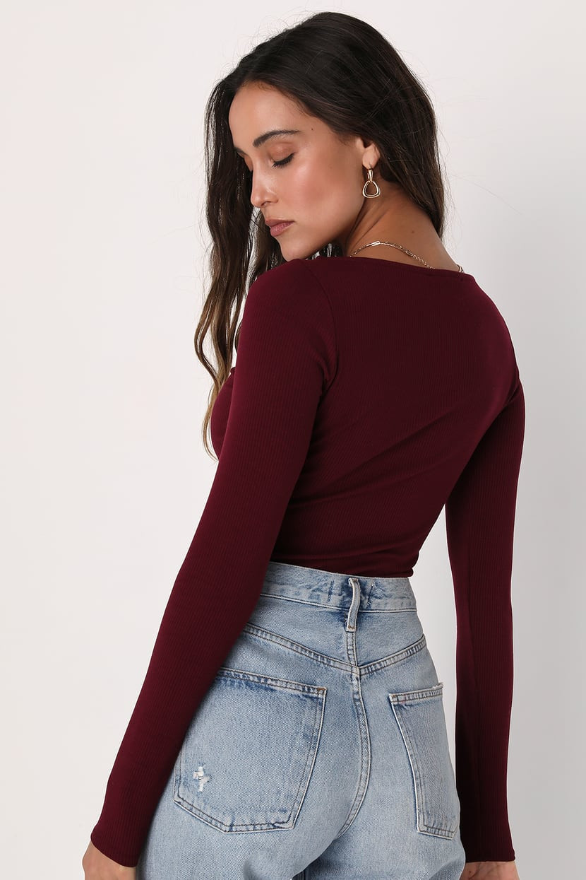 Wine Red Ribbed Bodysuit | Casual Christmas Outfit Casual Holiday Outfit Casual Holiday Party | Lulus (US)