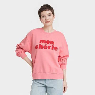 Women's Valentine's Day Leisure Studio Oversized Graphic Sweatshirt - Universal Thread™ Red Let... | Target