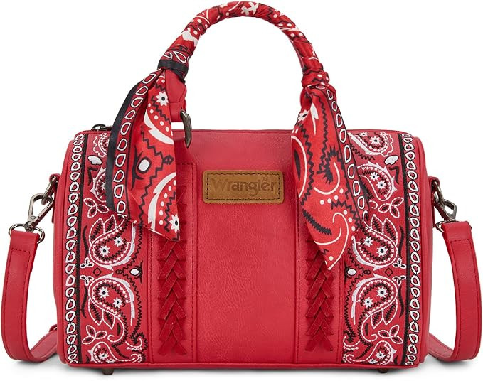 Montana West Wrangler Desert Paisley Boston Bag Floral Embroidered Barrel Purse with Bandana | Amazon (US)