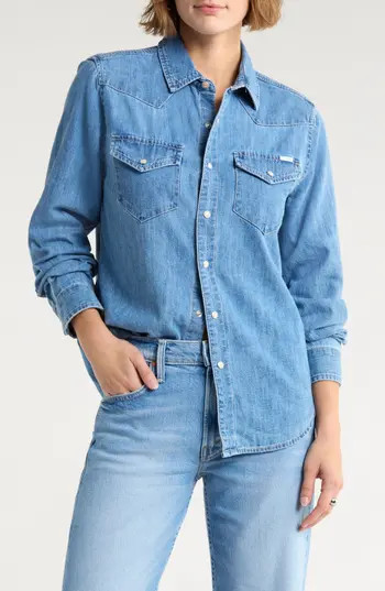 MOTHER All My Exes Embroidered Denim Shirt in Playing For Keeps at Nordstrom Rack, Size Small | Nordstrom Rack