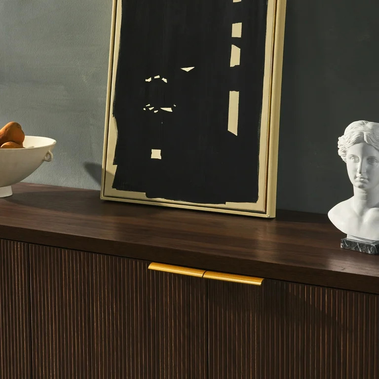 Walker Edison 69” Scandinavian 4-Door Reeded-Front TV Stand for TVs up to 75", Dark Walnut/Gold | Walmart (US)