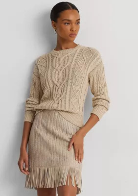 Lauren Ralph Lauren Women's Cable Knit Cotton Crew Neck Sweater | Belk