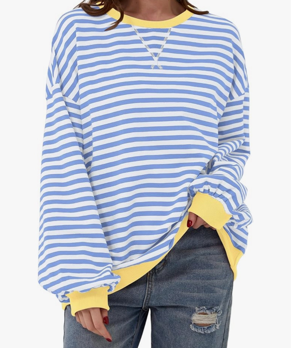 The perfect summer striped crewneck. Lightweight and oversized fit. I size up one. 

#LTKFindsUnder50 #LTKMidsize #LTKTravel