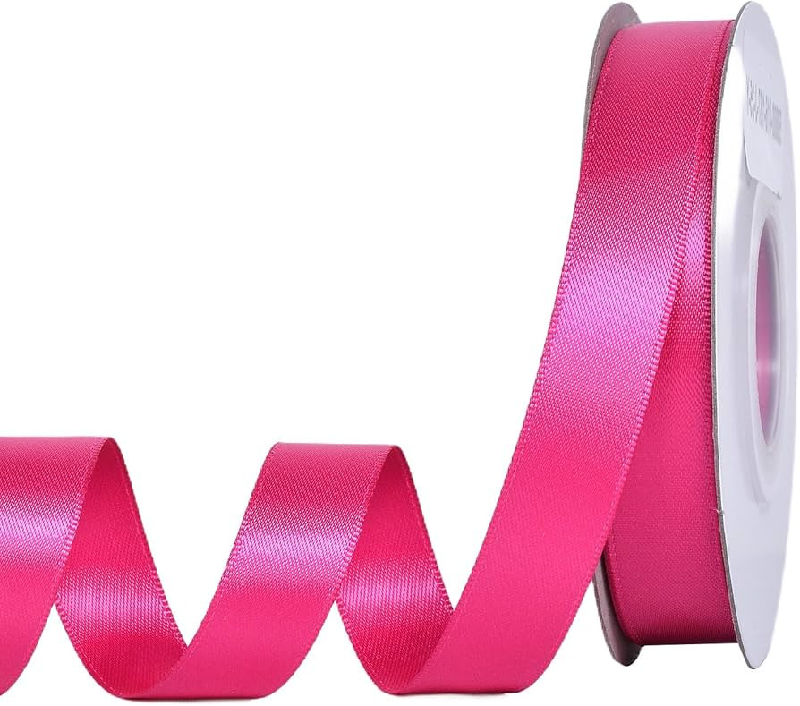 YAMA Hot Pink Double Faced Satin Ribbon 5/8 Inch 25 Yards Hot Pink Fabric Ribbons for Gift Wrappi... | Amazon (US)