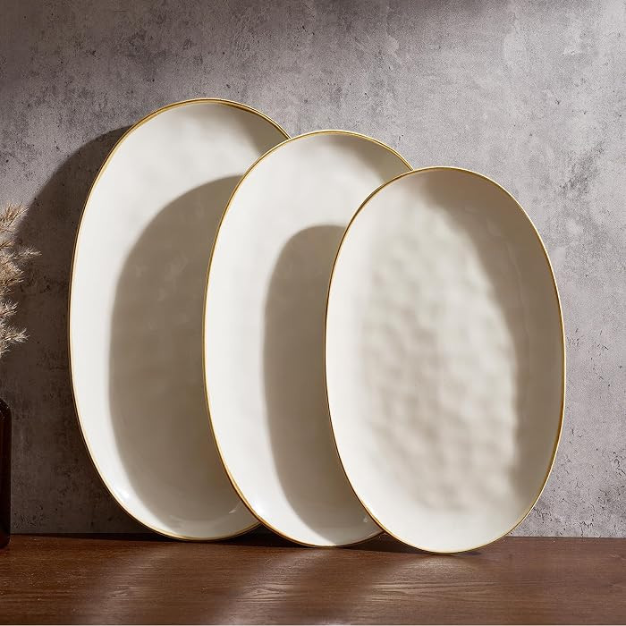 famiware Serving Platters Set of 3 Sizes - Oval, Vanilla White | Amazon (US)