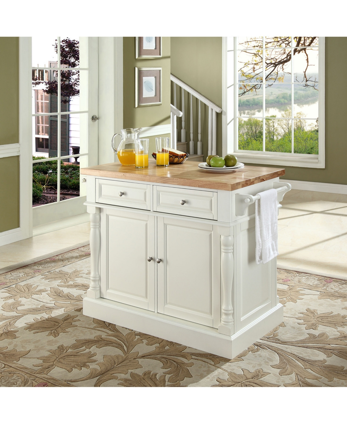 Oxford Butcher Block Top Kitchen Island - White | Macy's