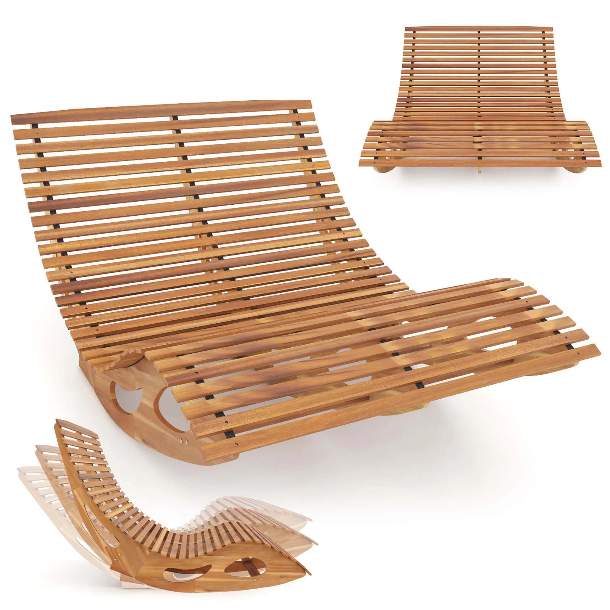 Costway Outdoor Double Chaise Lounge for 2 with High Back Slatted Seat Stopper for Patio - Walmar... | Walmart (US)
