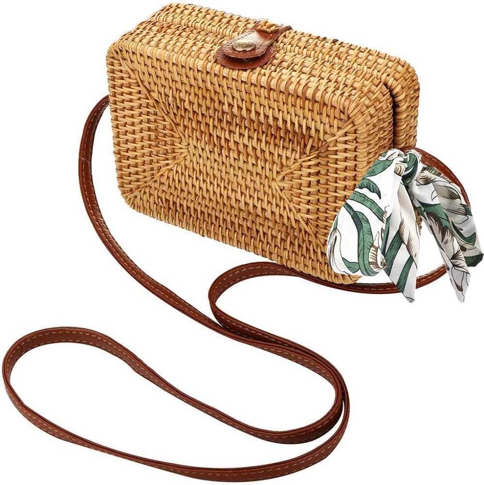 Rattan Bags for Women, Xmeng Straw Round Bali Ata Handbags Woven Circle Crossbody Wicker Purse Ad... | Amazon (US)