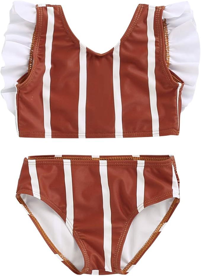 SEVEN YOUNG Toddler Baby Girls Swimsuit Outfit Ruffle Sleeve Stripe Bikini Top Shorts Set Beachwe... | Amazon (US)