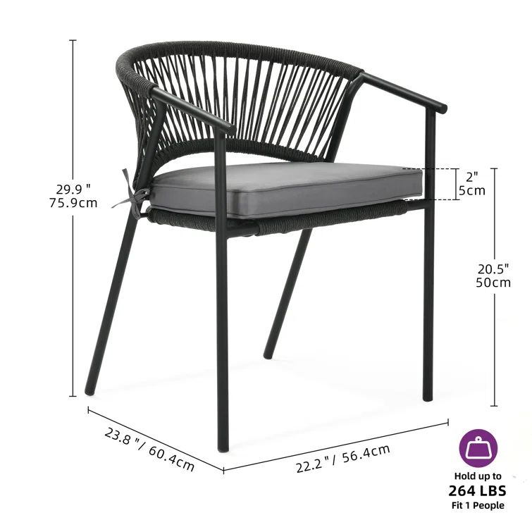 Asauni Outdoor Stacking Dining Armchair with Cushion | Wayfair North America