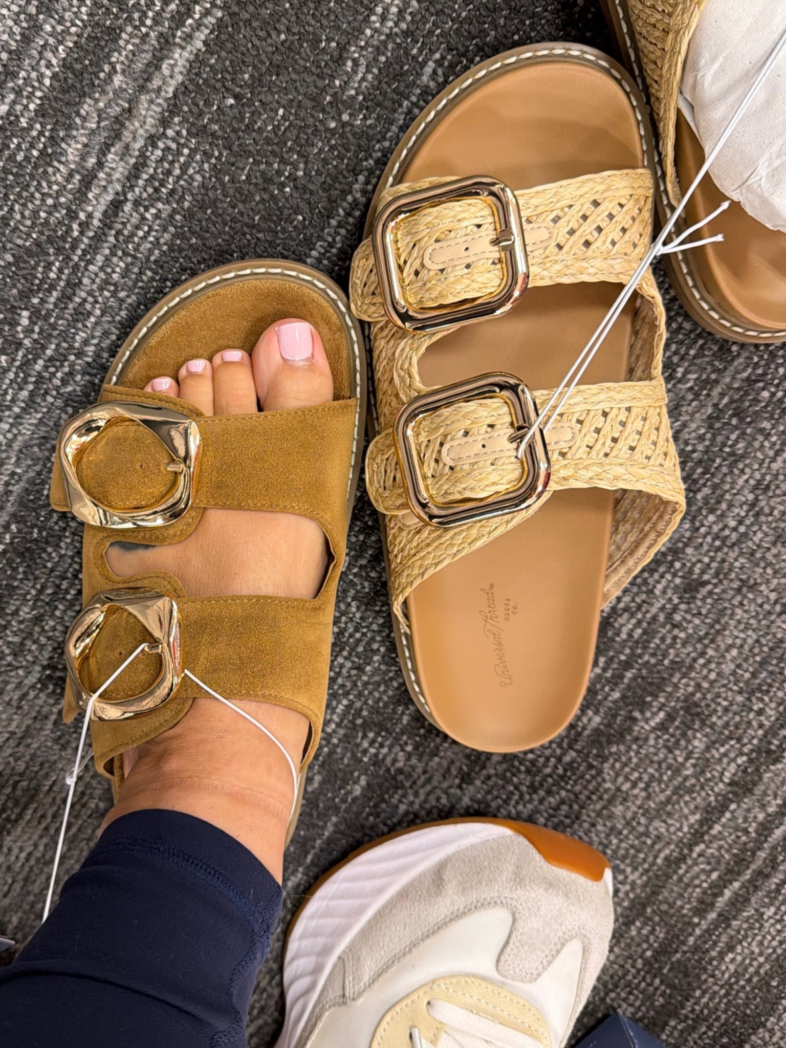 I got the brown on the right and the black ones linked. So cute and on sale. These sandals are perfect for summer and so comfy.