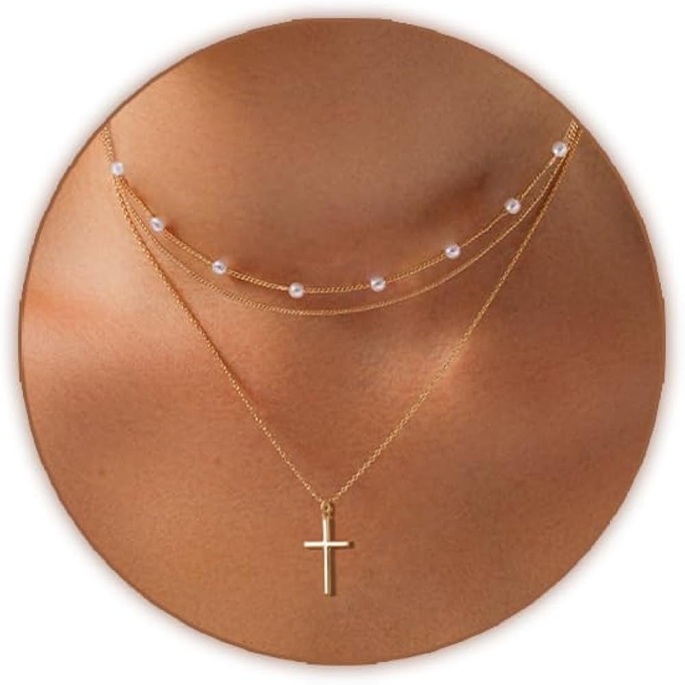 Cross Necklace for Women Gold/Silver Plated Layered Dainty Cross Chain Trendy Choker Satellite Ch... | Amazon (US)