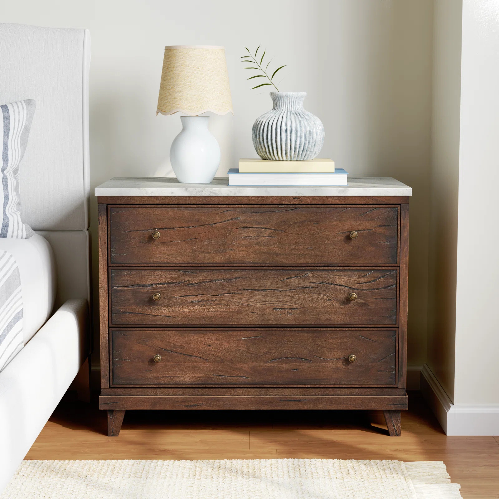 Elson 3 Drawer Marble Nightstand | Wayfair North America