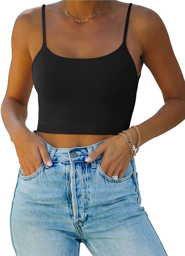 REORIA Women’s Sexy Adjustable Spaghetti Strap Double Lined Seamless Camisole Tank Yoga Crop Tops | Amazon (US)
