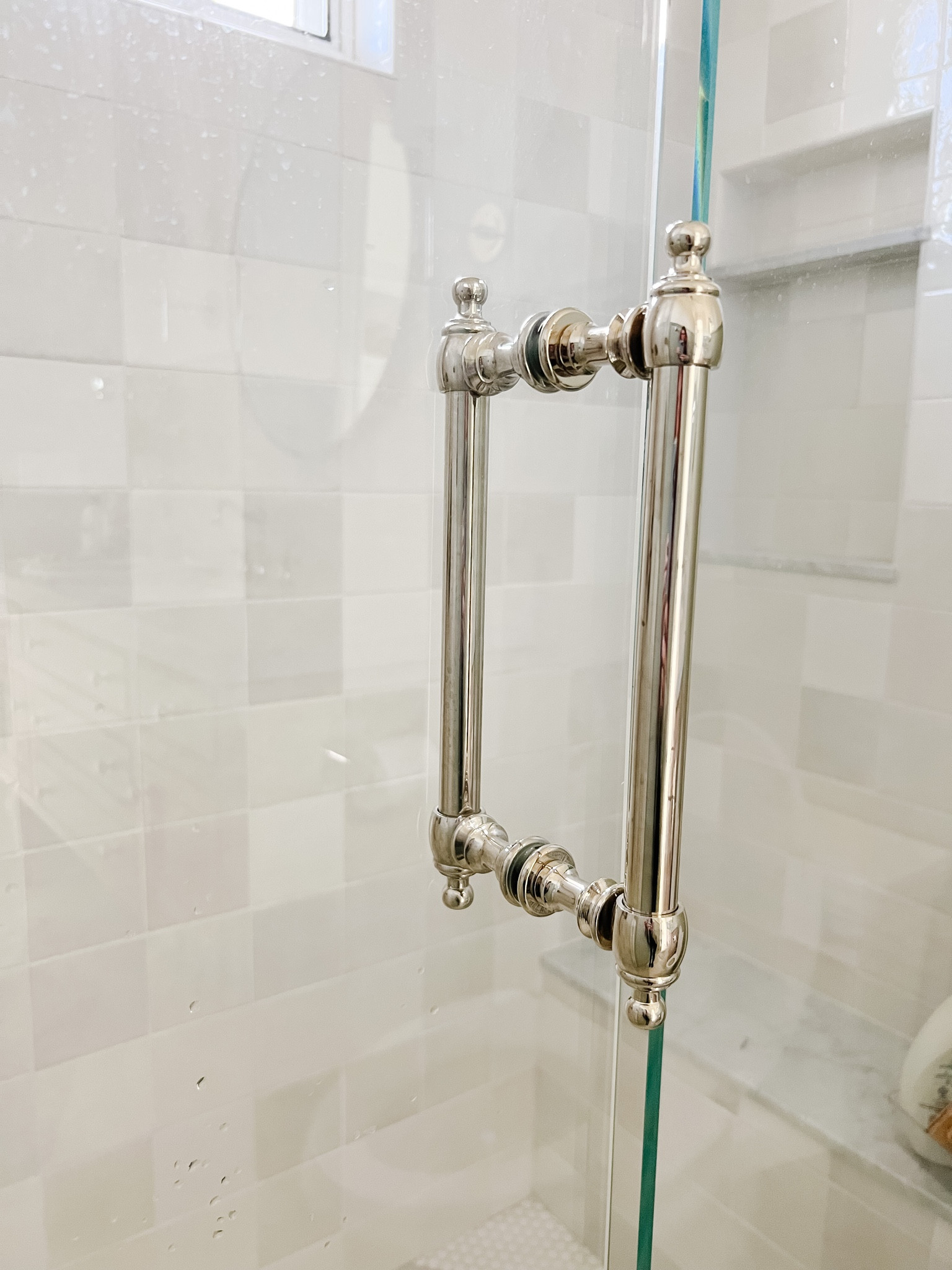 Our 8” polished nickel shower door handles

#LTKhome