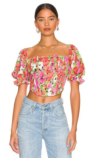 Loraine Corset Top in Orange Floral | Revolve Clothing (Global)