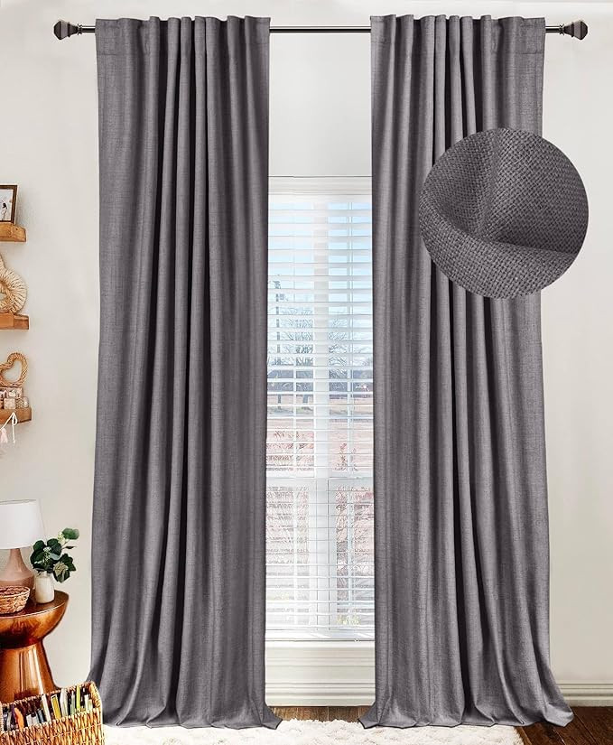 100% Blackout Shield Linen Blackout Curtains for Bedroom 84 Inches Long, Back Tab/Rod Pocket Livi... | Amazon (US)