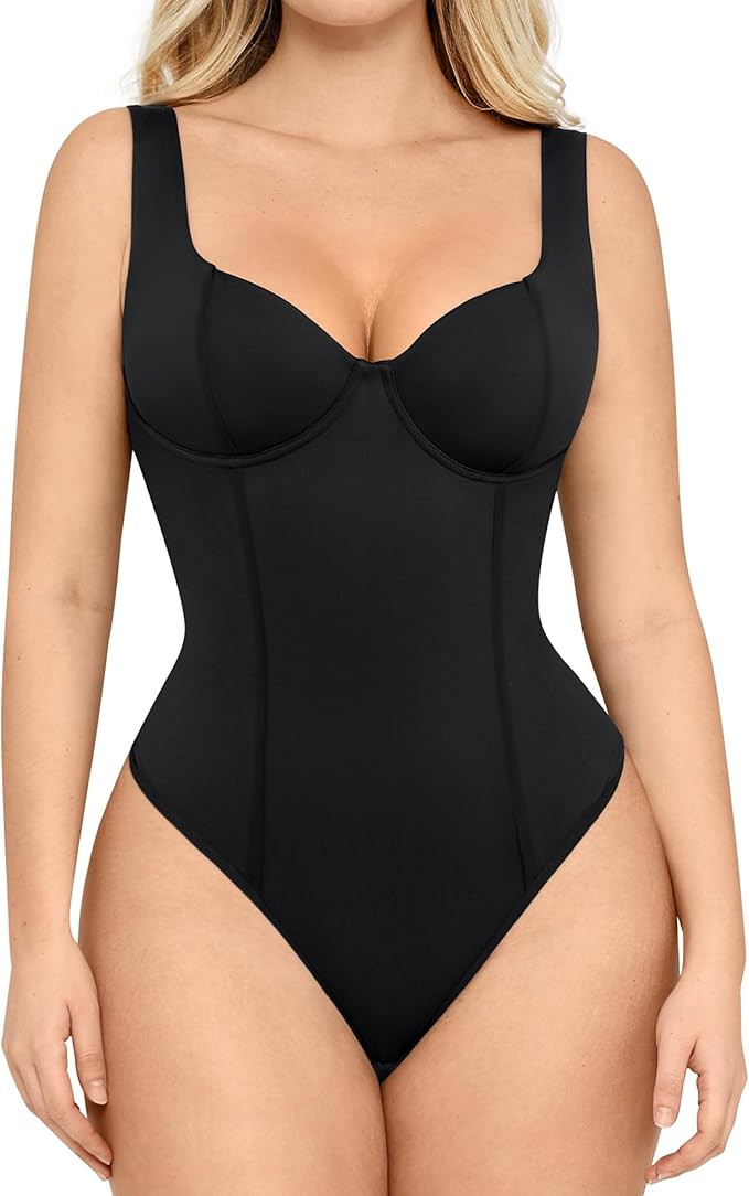 FeelinGirl Shapewear Bodysuits for Women Tummy Control Sweetheart Neck Thong Body Suits Corset To... | Amazon (US)