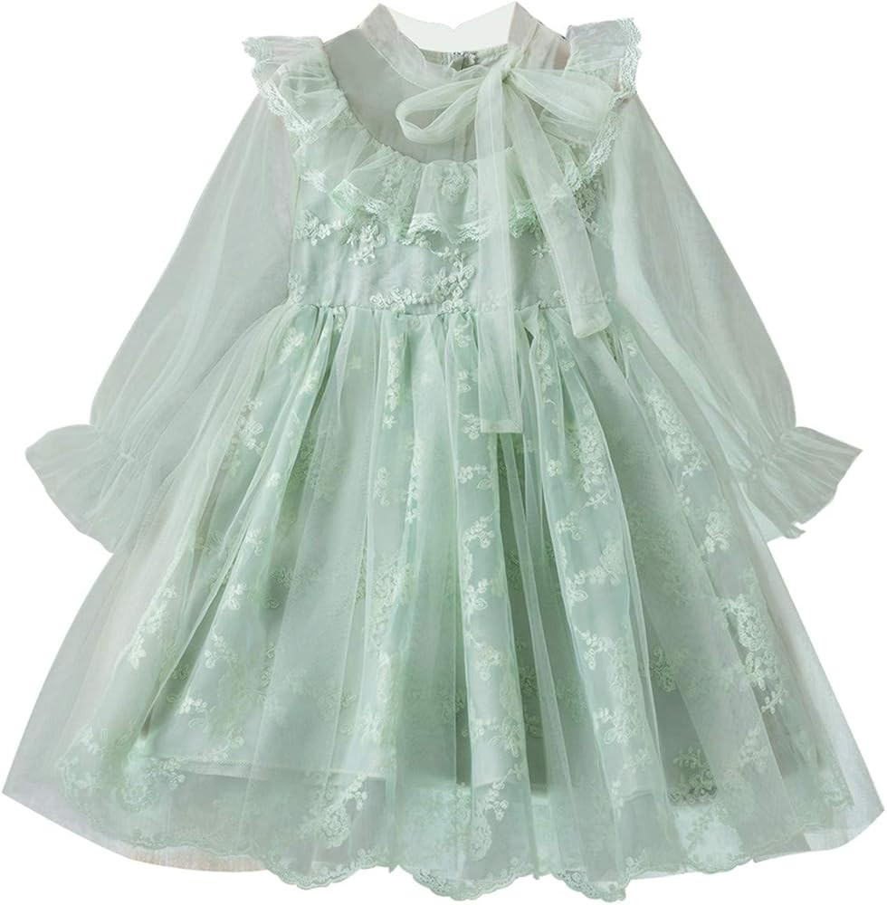 NNJXD Flower Girls Dress Girls Lace Princess Party Pageant Tulle Summer Vintage Dress | Amazon (US)
