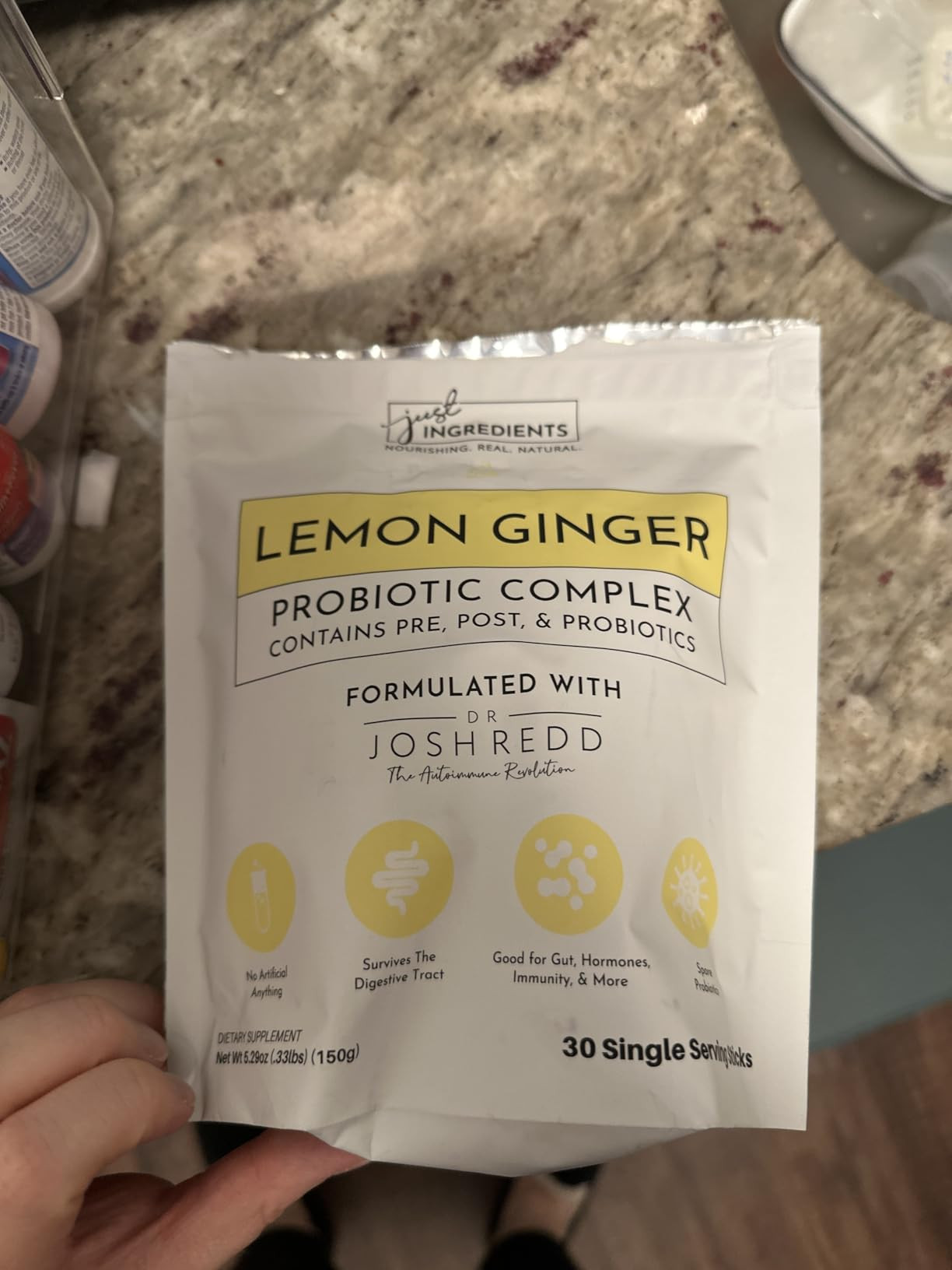 Lemon Ginger 3‑In‑1 Probiotic Complex – 30‑Stick Drink Mix with Prebiotics, Probiotics & Postbiotics – 5 Billion CFU Spore Strains + Lemon & Ginger Extracts – Gut, Immune & Digestive Support | Amazon (US)