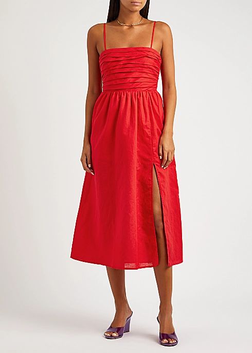 Genevieve red linen-blend midi dress | Harvey Nichols (Global)
