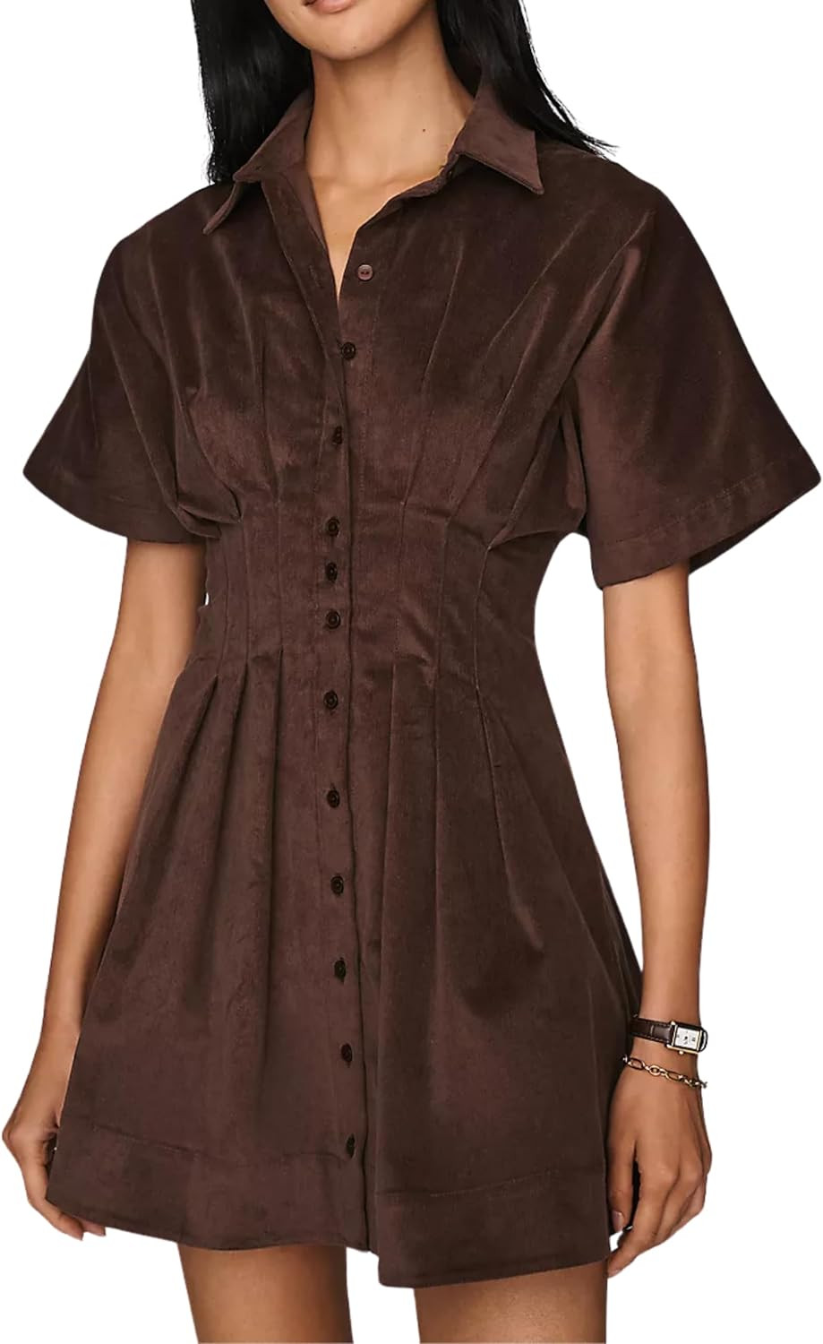 Women's Corduroy Shirt Short Sleeve Button Down Mini Dress | Amazon (US)
