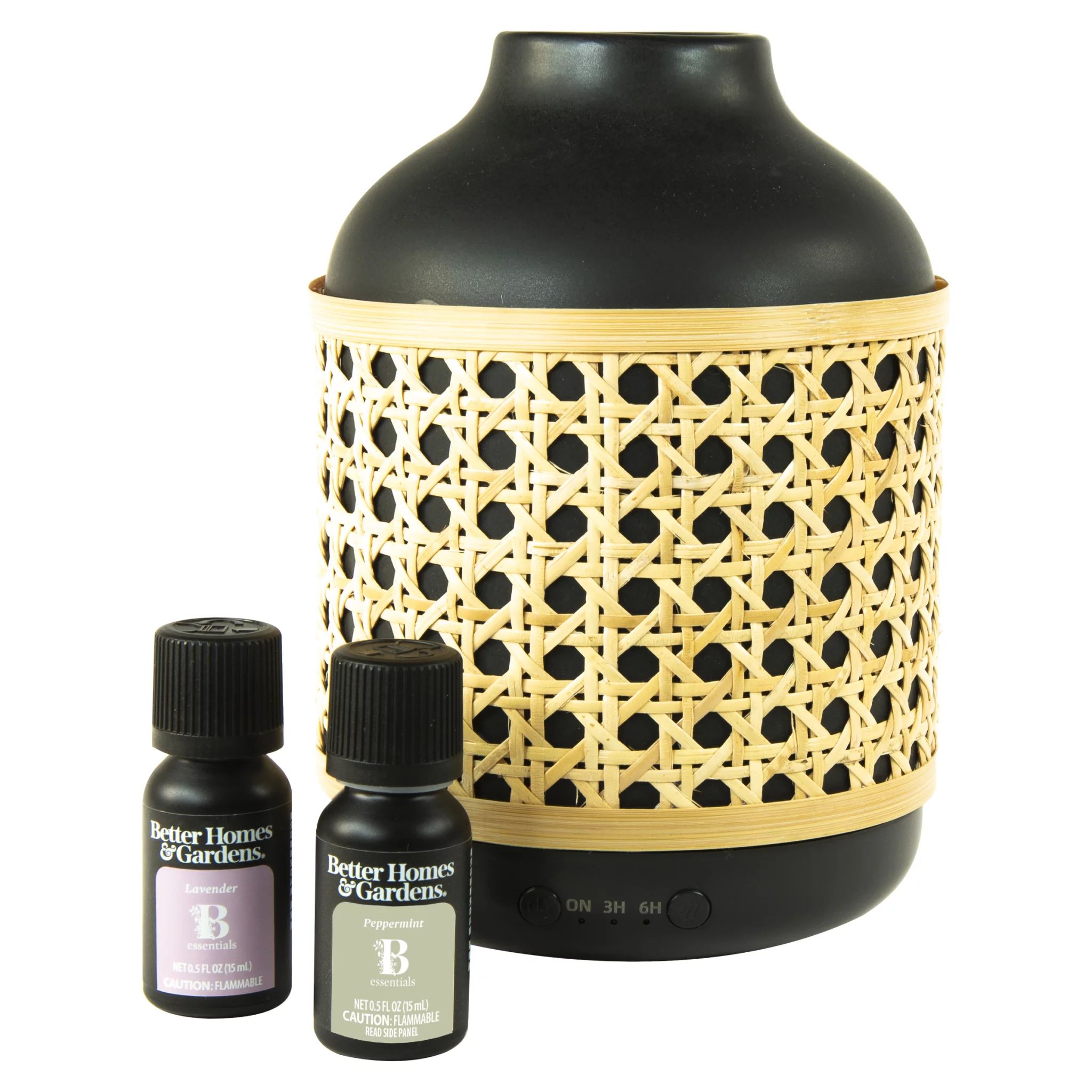 Better Homes & Gardens Cool Mist Ultrasonic Aroma Diffuser 3 Piece Set, Black Caning, 250 mL - Wa... | Walmart (US)