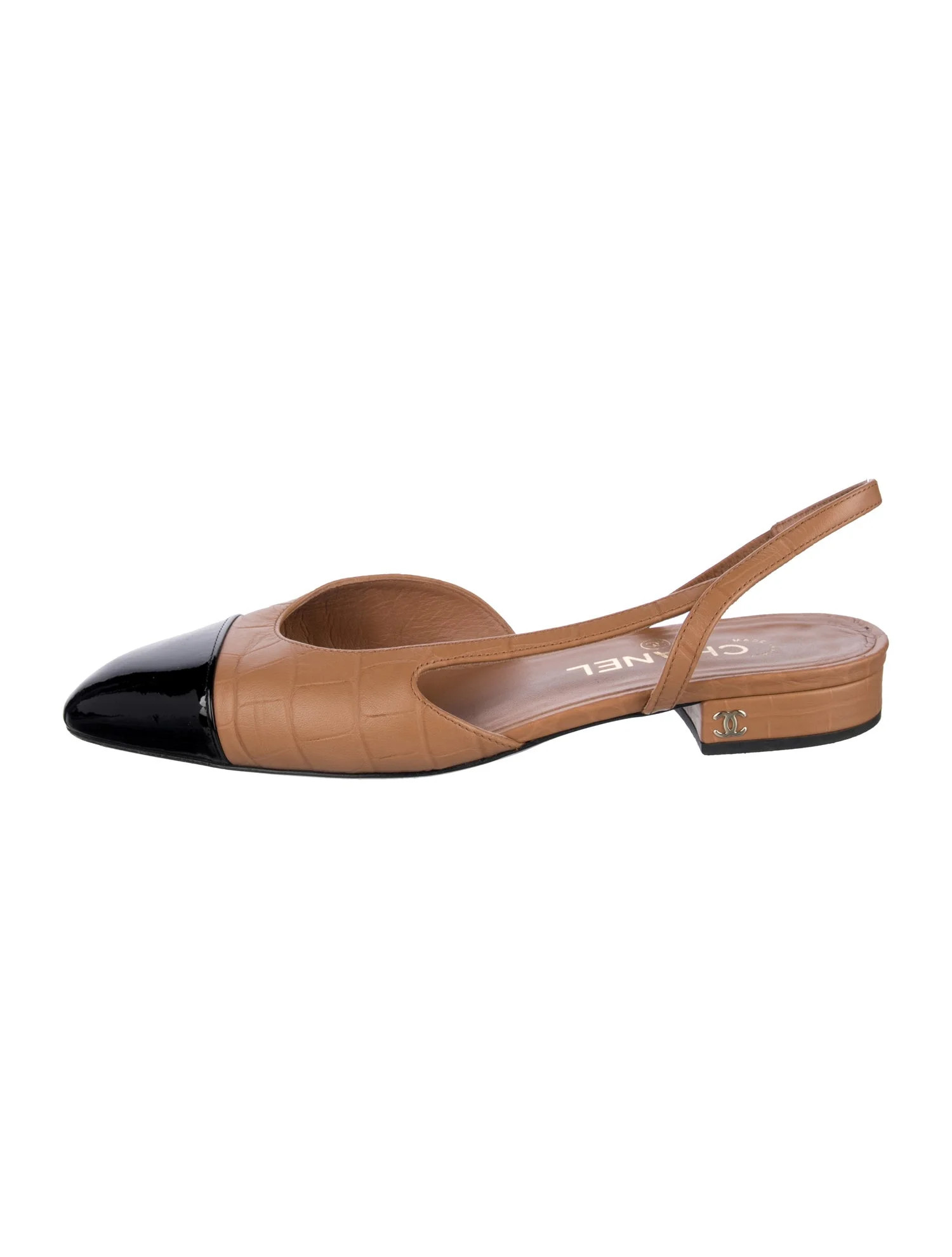 Chanel Interlocking CC Logo Embossed Leather Slingback Flats | The RealReal