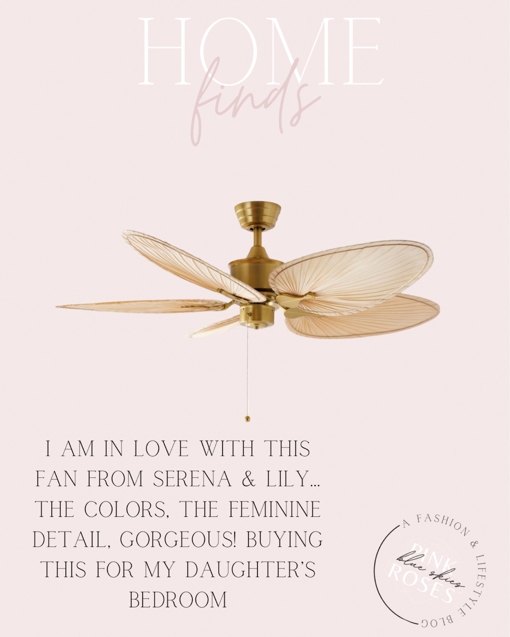 How gorgeous is this fan! Just bought this for my daughter’s bedroom. I’m going for a feminine/romantic look with touches of boho.

Also comes in white base.

#LTKhome