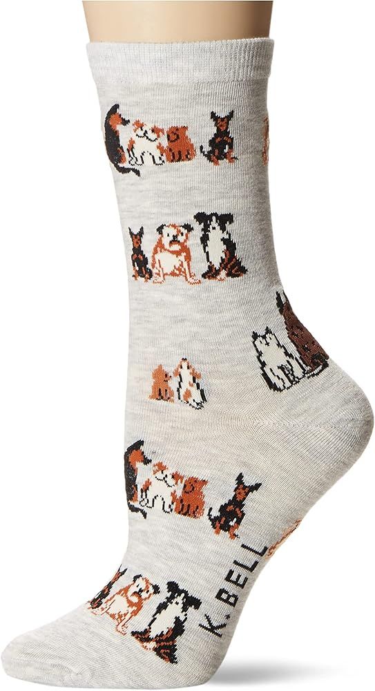 K BELL Women's Lover's Fun & Cute Novelty Crew Socks, Dogs Sitting (Grey), Shoe Size: 4-10 | Amazon (US)