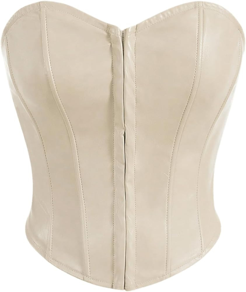 MakeMeChic Women's Corset Tube Tops Faux PU Leather Going Out Strapless Sleeveless Bandeau Bustie... | Amazon (US)