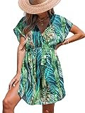 CUPSHE Women's Swimsuit Coverup Casual V Neck Beach Dress Short Sleeve Elastic Waist Swimwear Cov... | Amazon (US)