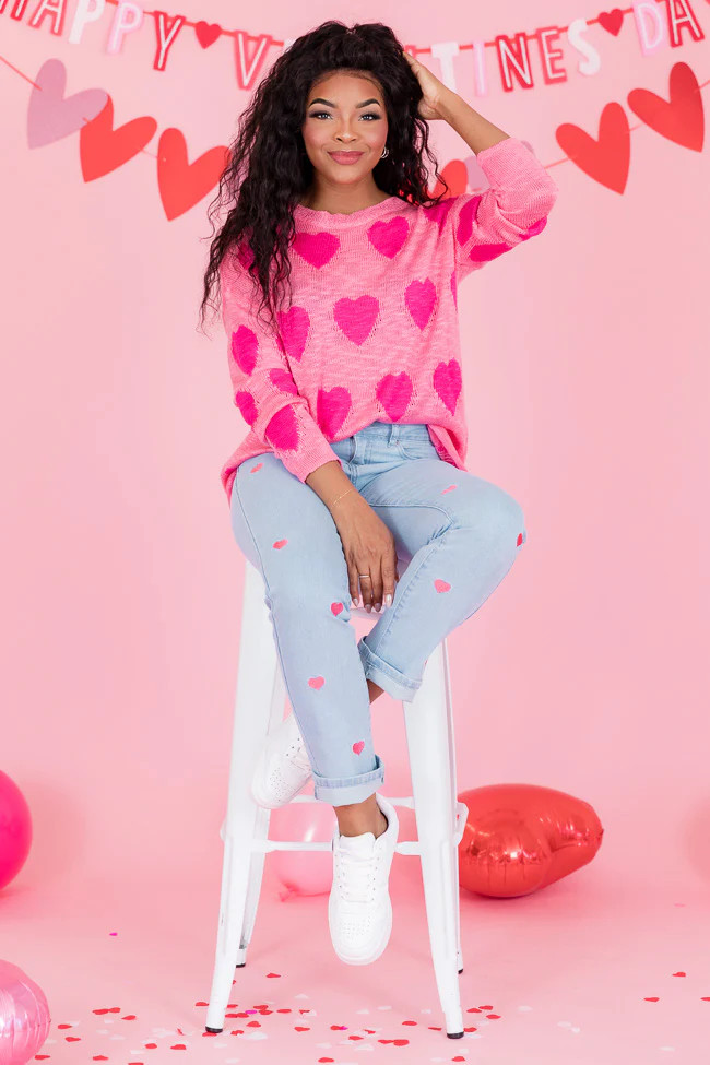 Wonderful Tonight Pink Heart Sweater | Pink Lily