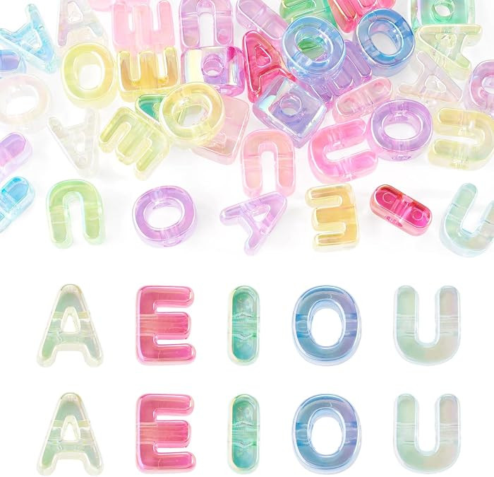 Cheriswelry 40pcs Letter European Beads for Bracelet Vowel A E I O U Large Hole Beads Colorful Ac... | Amazon (US)