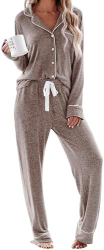 Aamikast Women's Pajama Sets Long Sleeve Button Down Sleepwear Nightwear Soft Pjs Lounge Sets | Amazon (US)