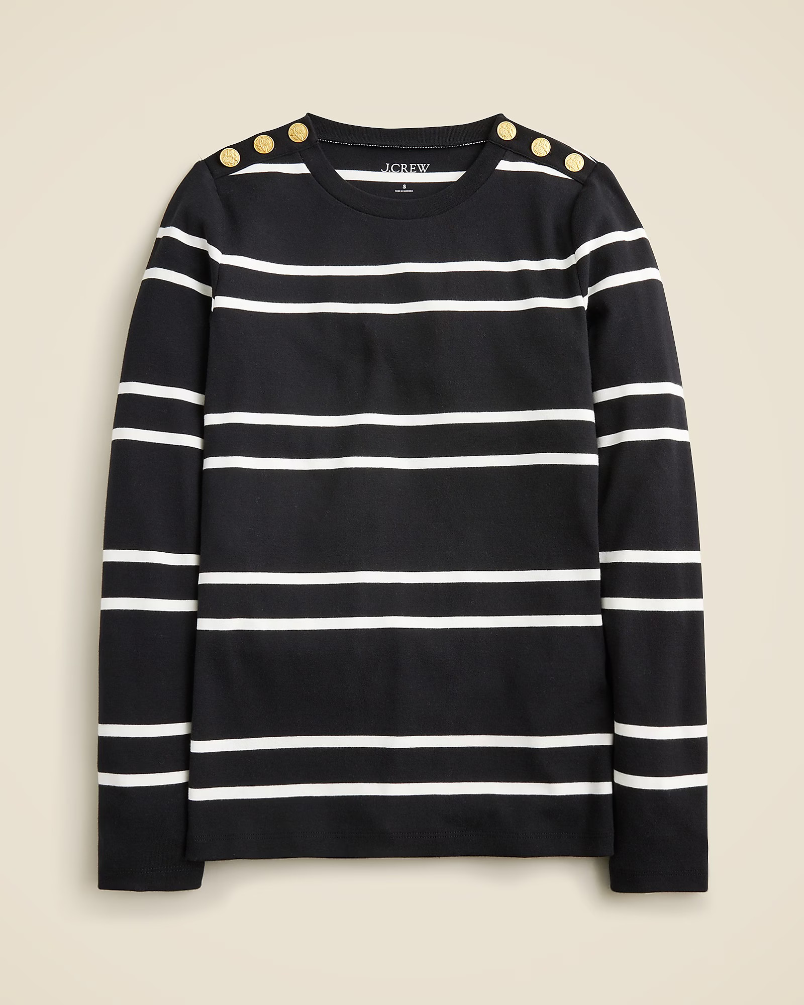 Perfect-fit long-sleeve crewneck T-shirt with lion buttons in stripe | J. Crew US