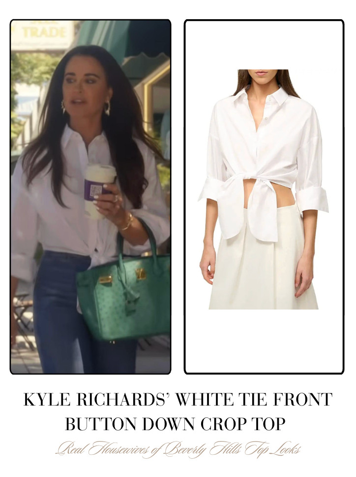 Kyle Richards' White Tie Front Button Down Crop Top 

 