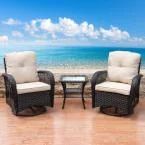 Abble Wicker Swivel Conversation 3 Piece Rattan Seating Group with Cushions - Dark Brown | Walmart (US)